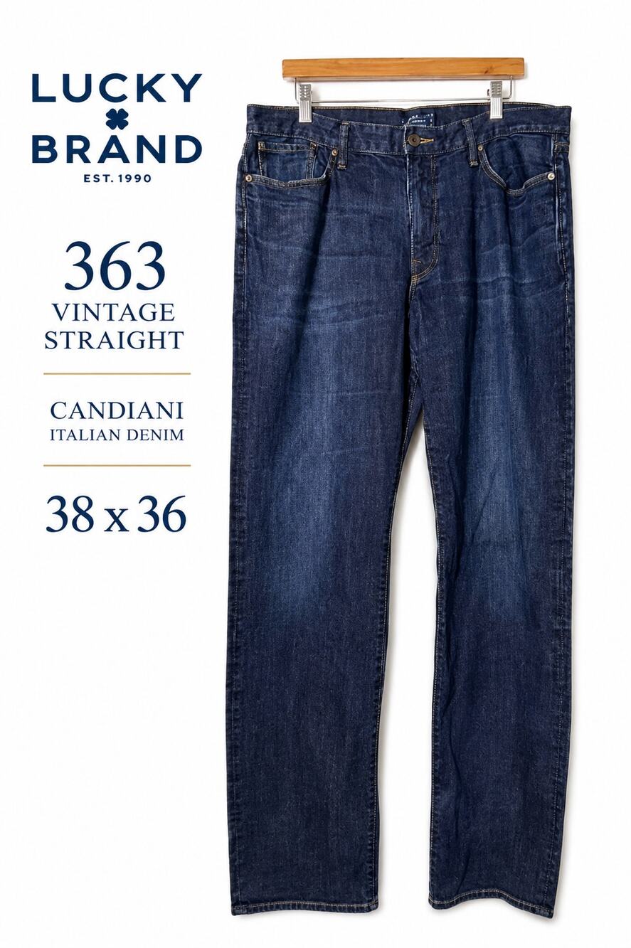 Lucky Brand 363 Vintage Straight Jeans Womens 38x36 Candiani Italian Denim